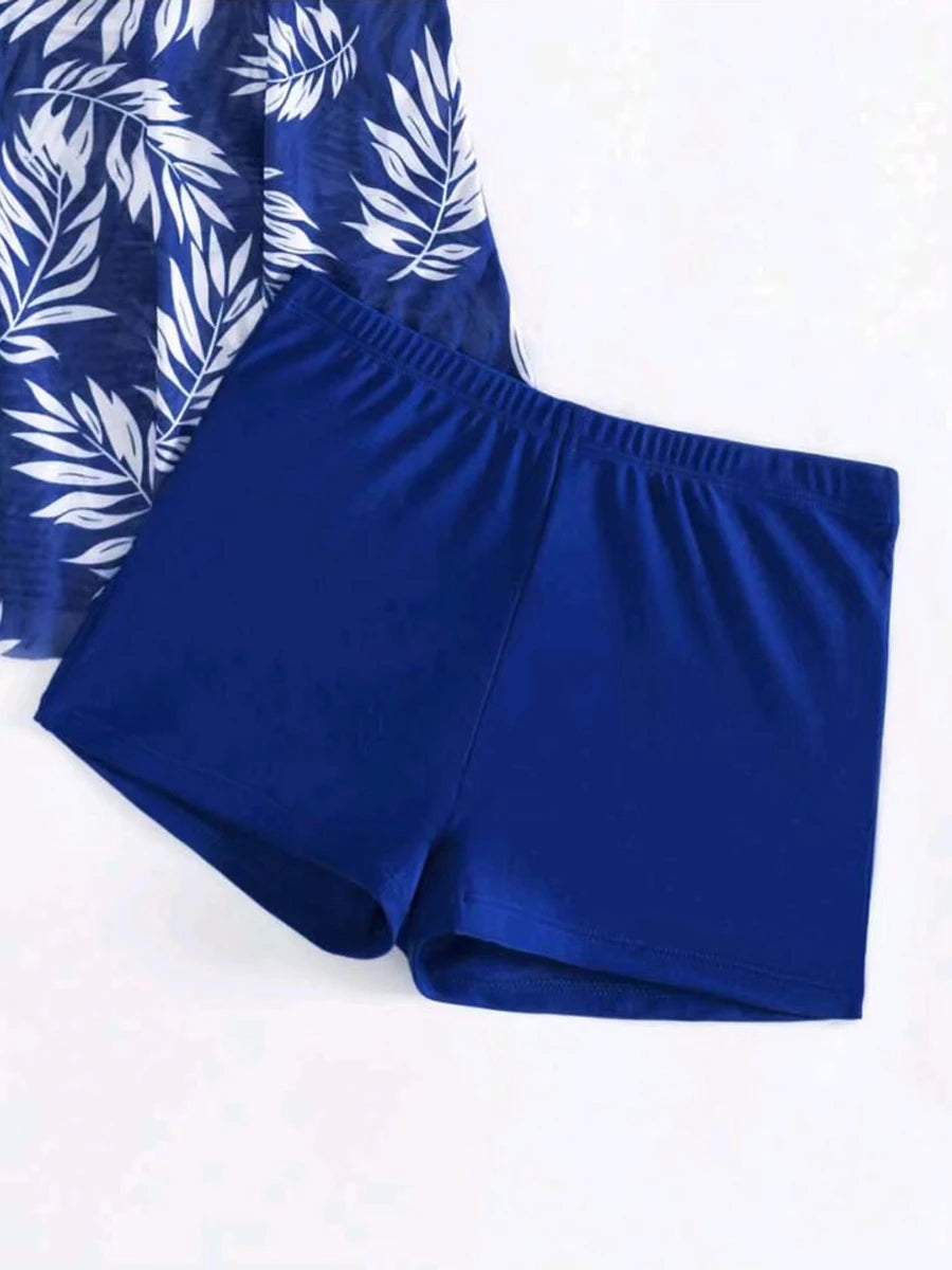 Maillot de bain tankini court 2026 avec short pour femme, rembourré, imprimé, pour la plage et l'été