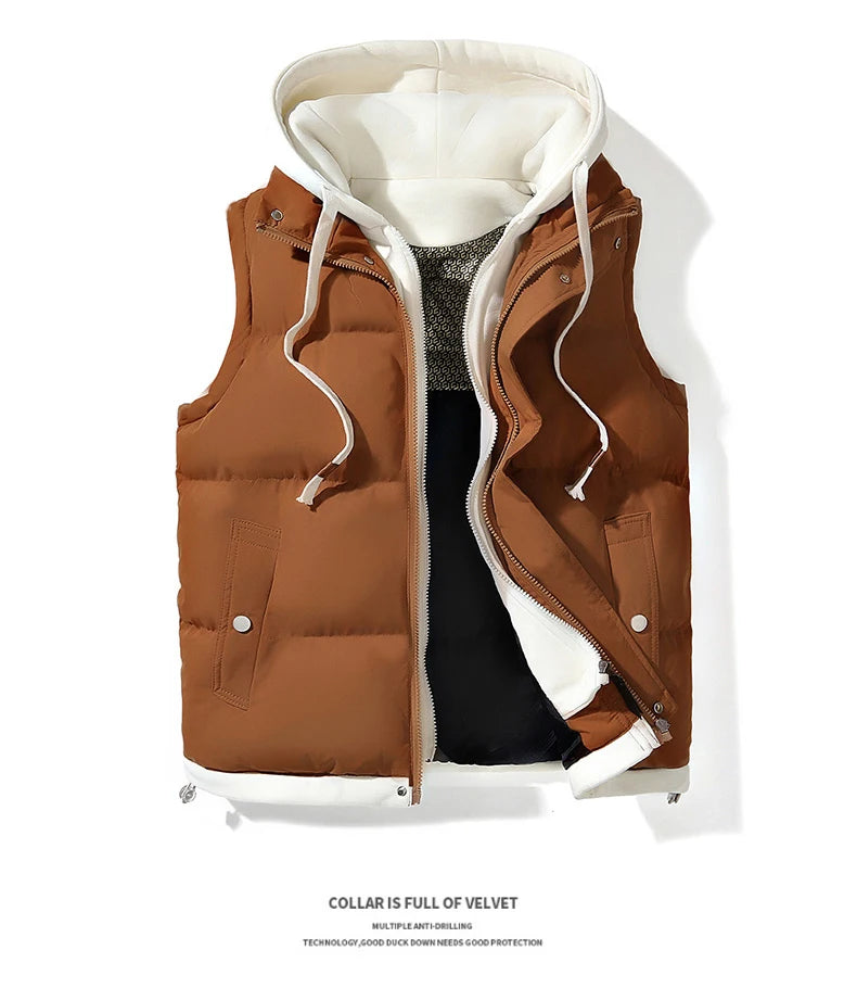 Chaqueta de invierno con capucha para hombre, abrigo de plumón de algodón, chaleco grueso, chaleco cálido, abrigo casual