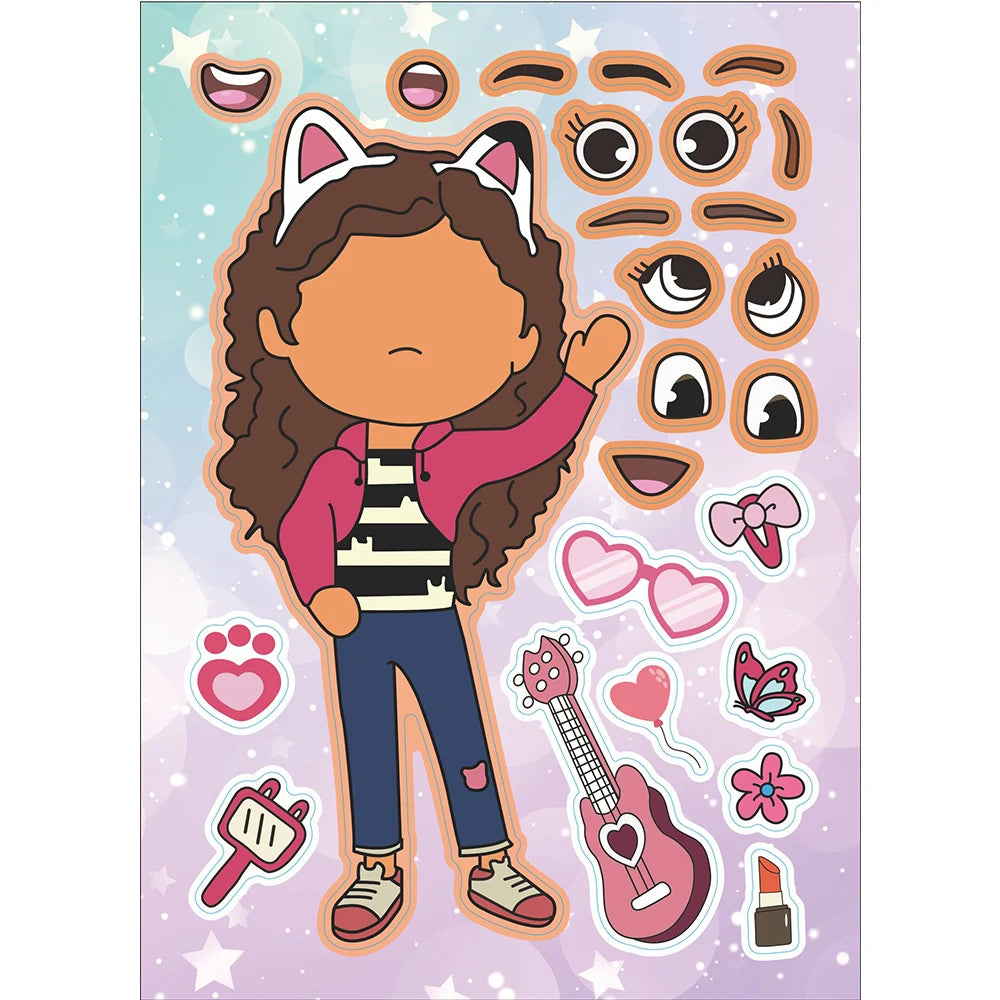 Puzzle autocollants visage pour enfants — dessin animé, DIY, éducatif, cadeau, 6/12 feuilles