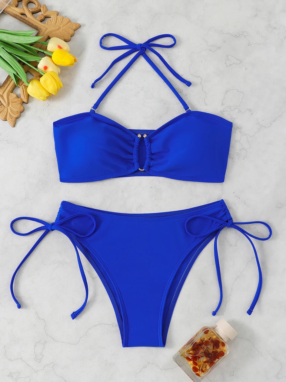 Maillot de bain bikini taille haute pour femme 2026, maillots de bain noués, maillots de bain femme, bandeau push-up, ensembles de bikinis, vêtements de plage brésiliens