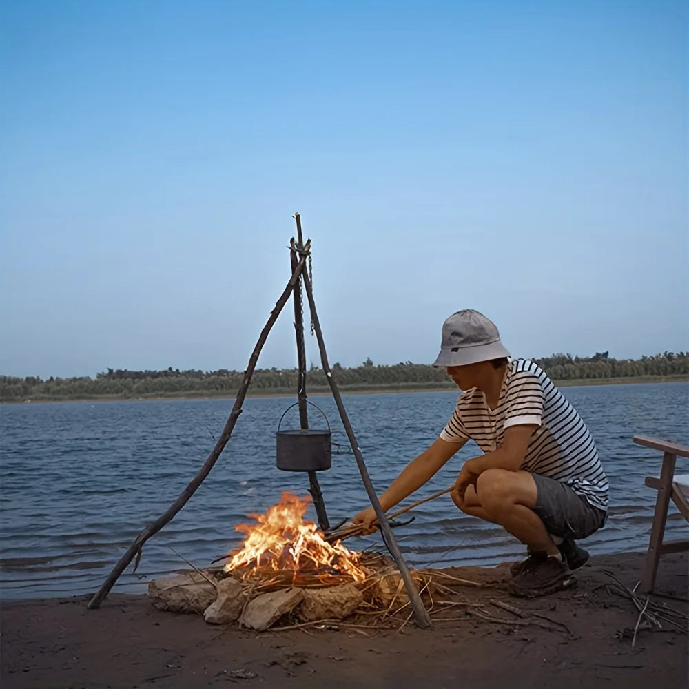 Trépied barbecue camping en acier inoxydable – Support suspendu portable et détachable pour feu de joie