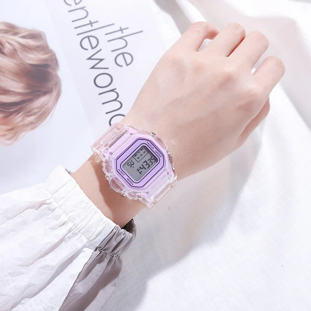 Mode enfants montre Simple LED montre numérique décontracté Transparent Sport montre électronique garçons filles horloge lumineuse montre enfant