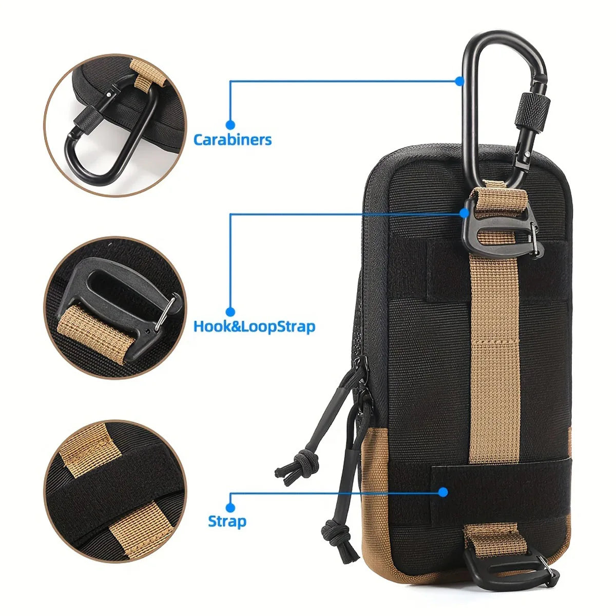 Sac de taille de sport multifonctionnel noir pour alpinisme et randonnée en plein air, sac pour téléphone portable, sac d'alpinisme en plein air, 1 pièce