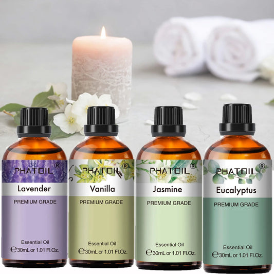 PHATOIL 30ml Aceites Esenciales de Árbol de Té Lavanda Menta Vainilla para la Fabricación de Velas de Aromaterapia Aceites Aromáticos Naturales de Eucalipto
