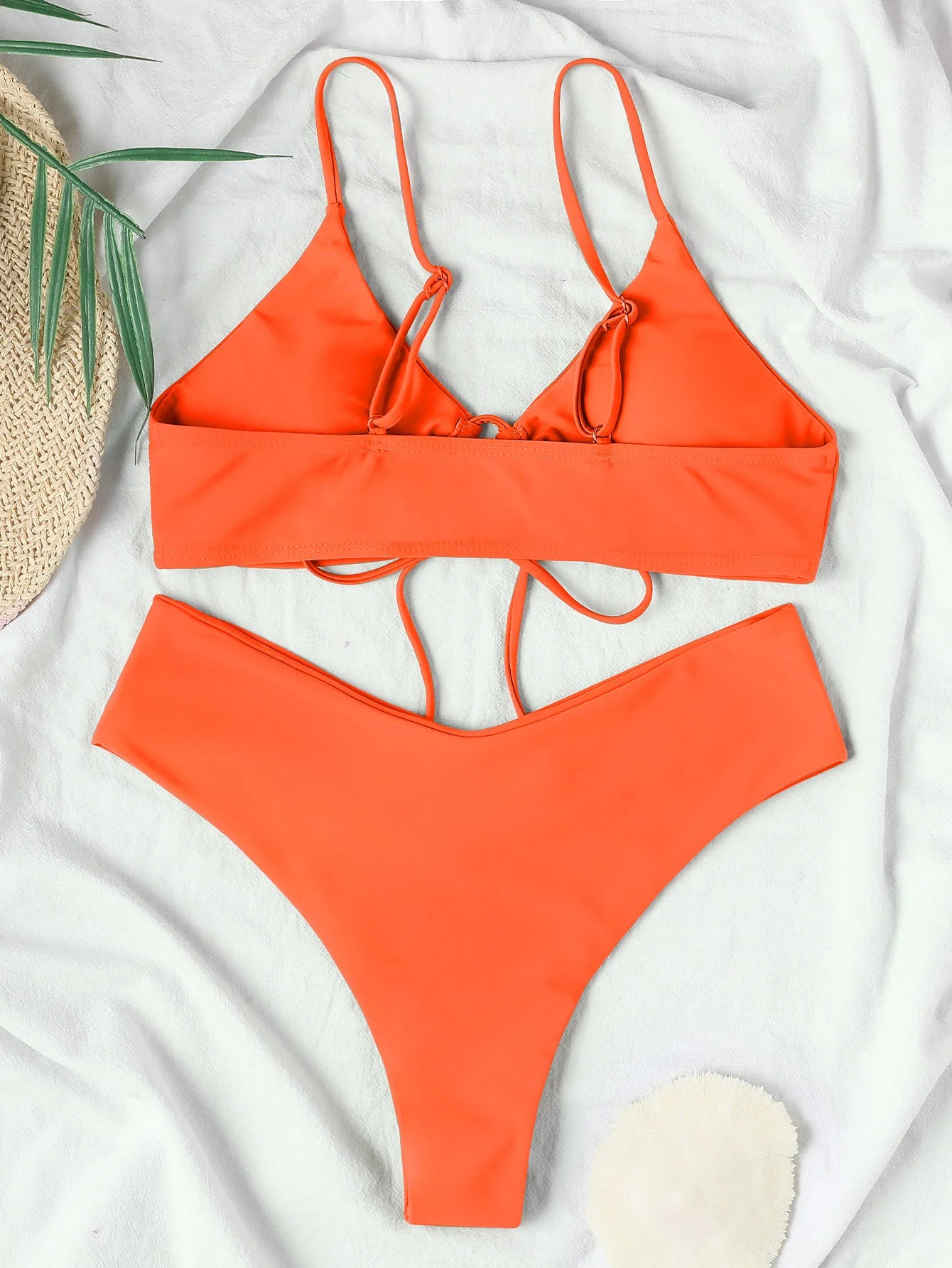 Nouveau ensemble de Bikini à haute élasticité pour 2025 été deux pièces couleur unie à lacets Sexy femmes maillot de bain plage maillot de bain maillots de bain