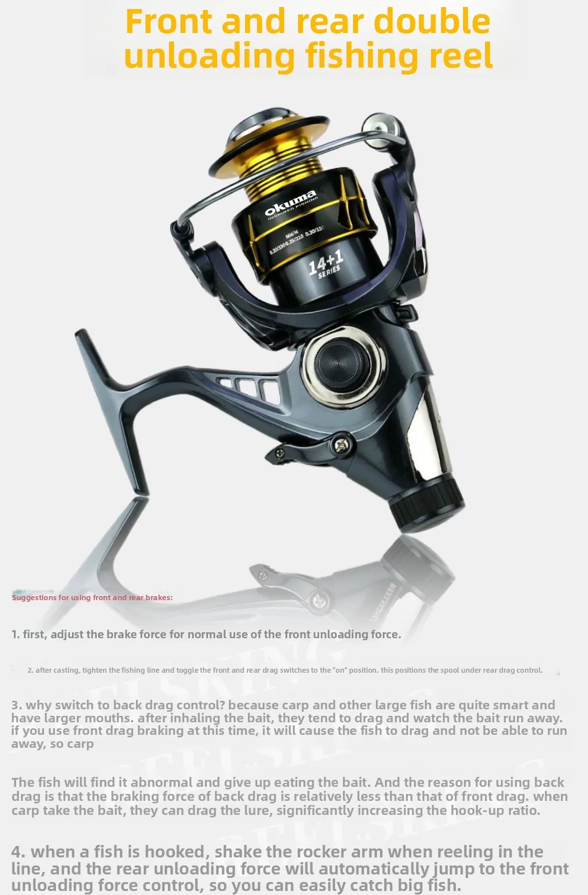 Okuma – moulinet de pêche rotatif avec tasse en métal, charge maximale de 22KG, adapté au modèle 3000 à 8000