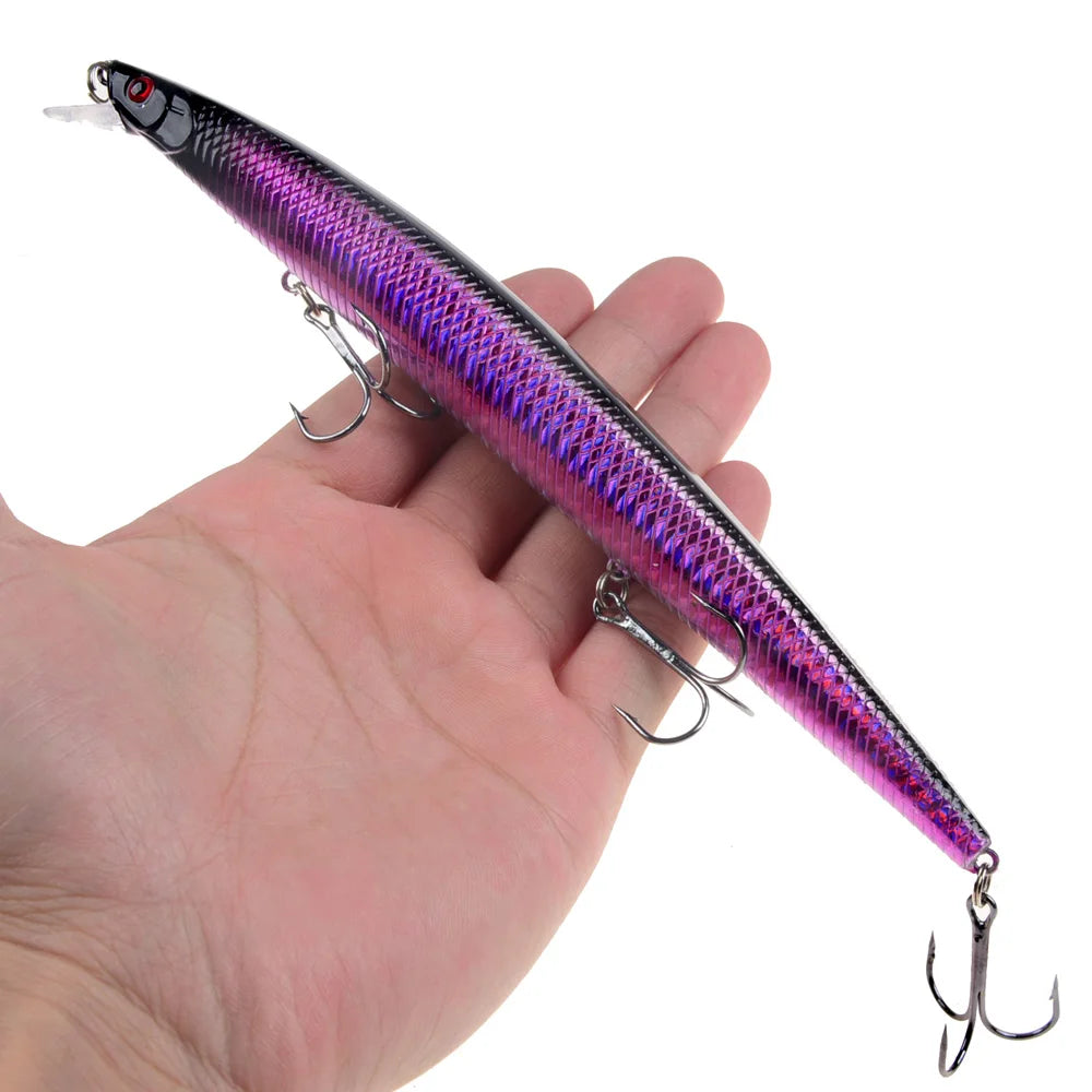 Leurre de pêche au vairon en plastique, appât Éldur, manivelle laser, gros faux poissons, appâts de pêche en mer, 16 couleurs, 18cm, 24g