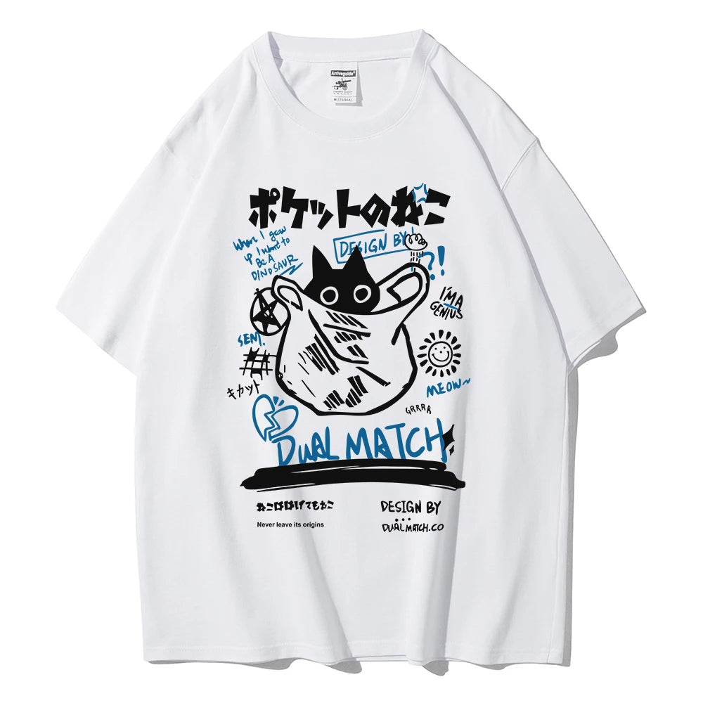 Hombres Mujeres Camisetas de Dibujos Animados 2024 Verano Harajuku Kawaii Gato Impreso Manga Corta Camisetas Pareja Streetwear Ropa Suelta Tops Y2K