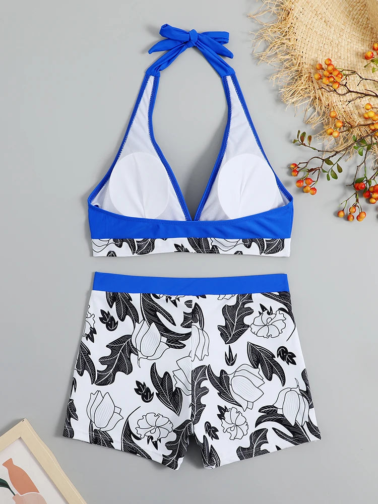 Ensemble de bikini halter 2026, maillot de bain court pour femme, maillot de bain taille haute imprimé, tenue de plage