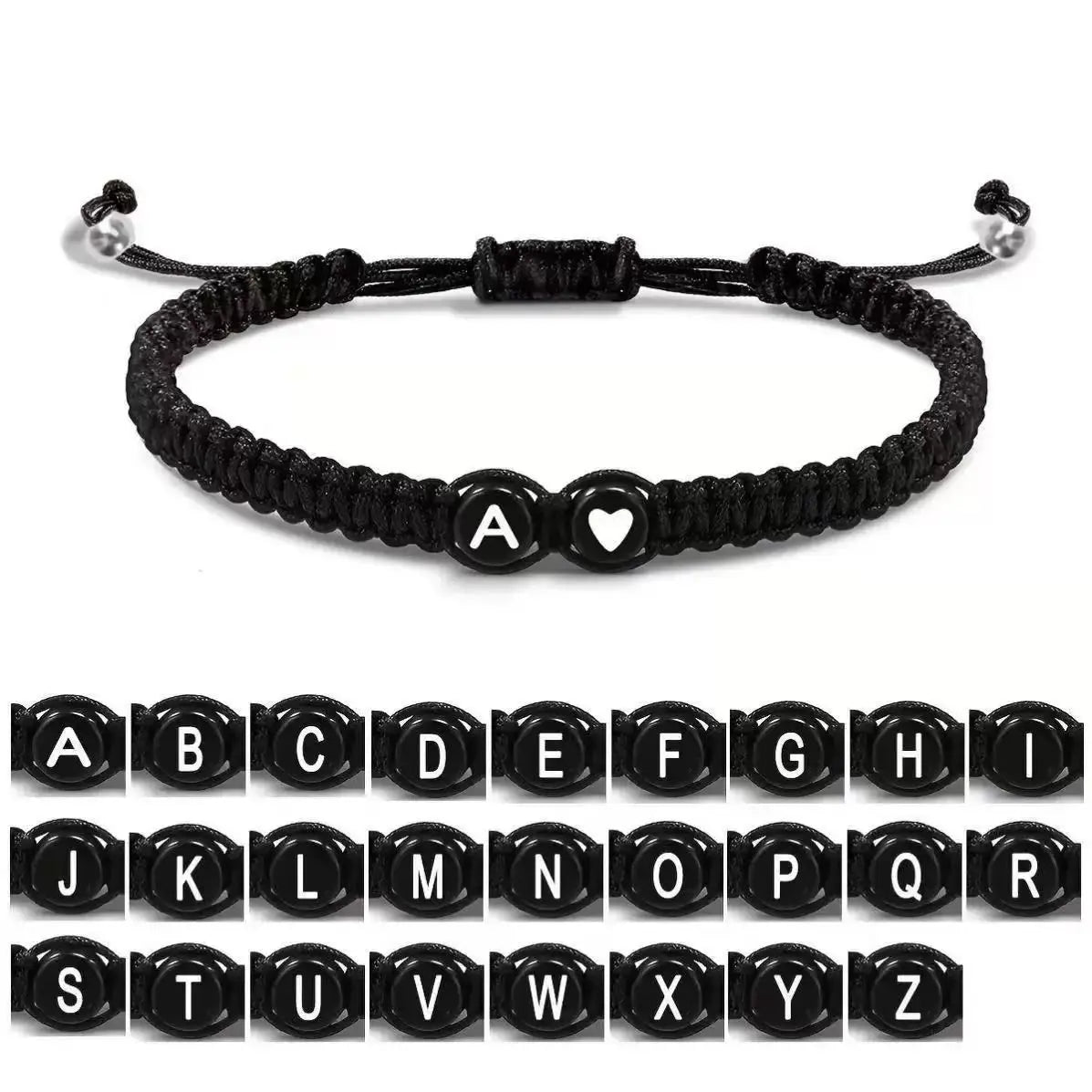 Pulseras de 26 letras iniciales en forma de corazón, hechas a mano, ajustables, de la A a la Z, trenzadas, para mujeres, hombres, amistad, joyería, regalos