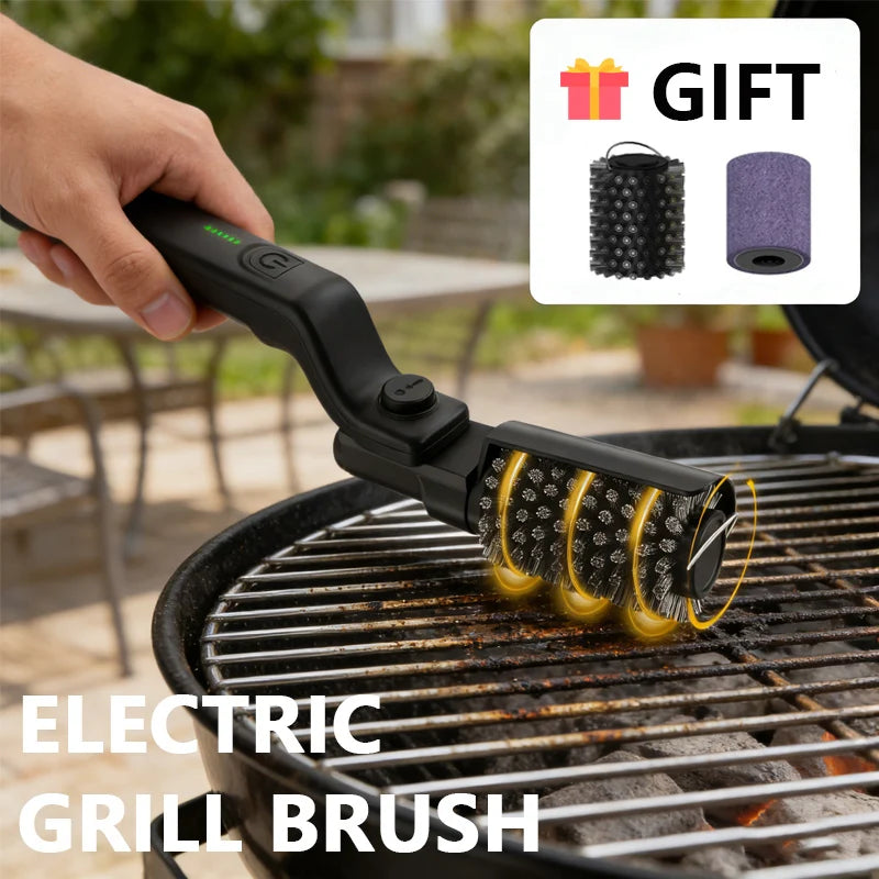 Brosse de nettoyage de barbecue rotative électrique sans fil en acier inoxydable, contrôle de puissance à 3 vitesses pour accessoires de barbecue d'extérieur