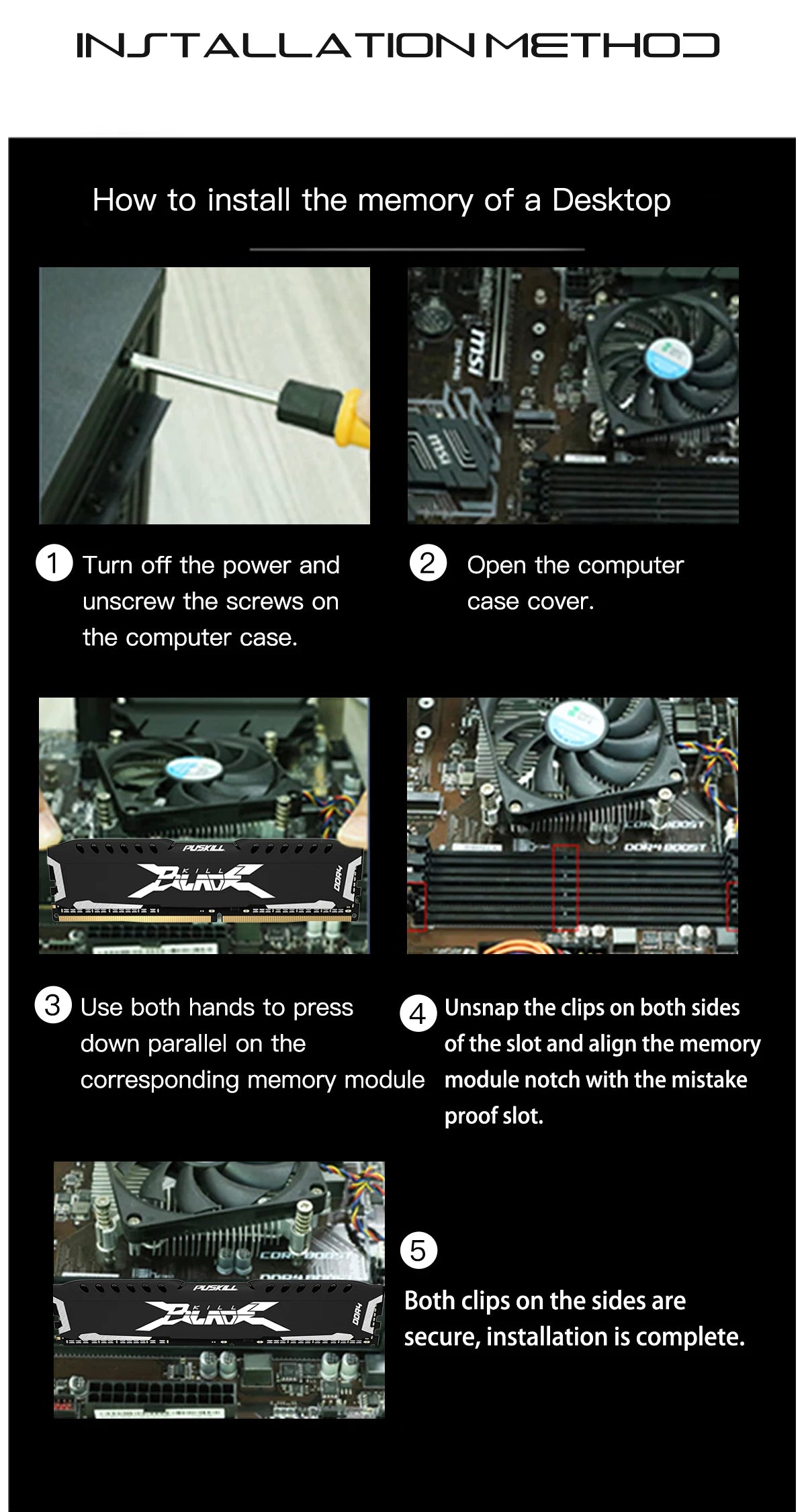 PUSKILL-Mémoire de serveur d'ordinateur de bureau, modèle DDR4, capacité 16 Go 8 Go, fréquence d'horloge 1.2/3200/2666mhz, ram, format UDIMM