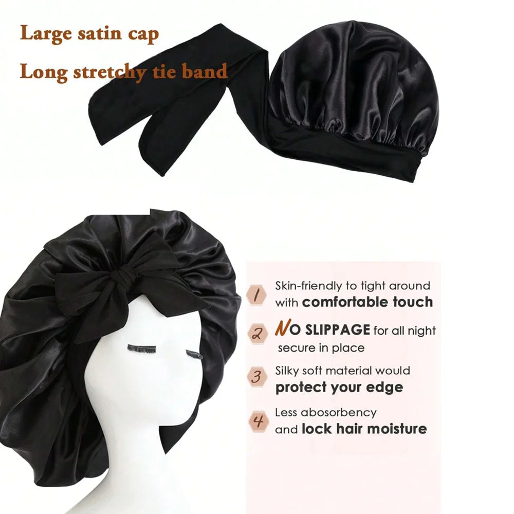 Bonnet réglable en satin pour hommes et femmes — dormir, cheveux, bande lourde