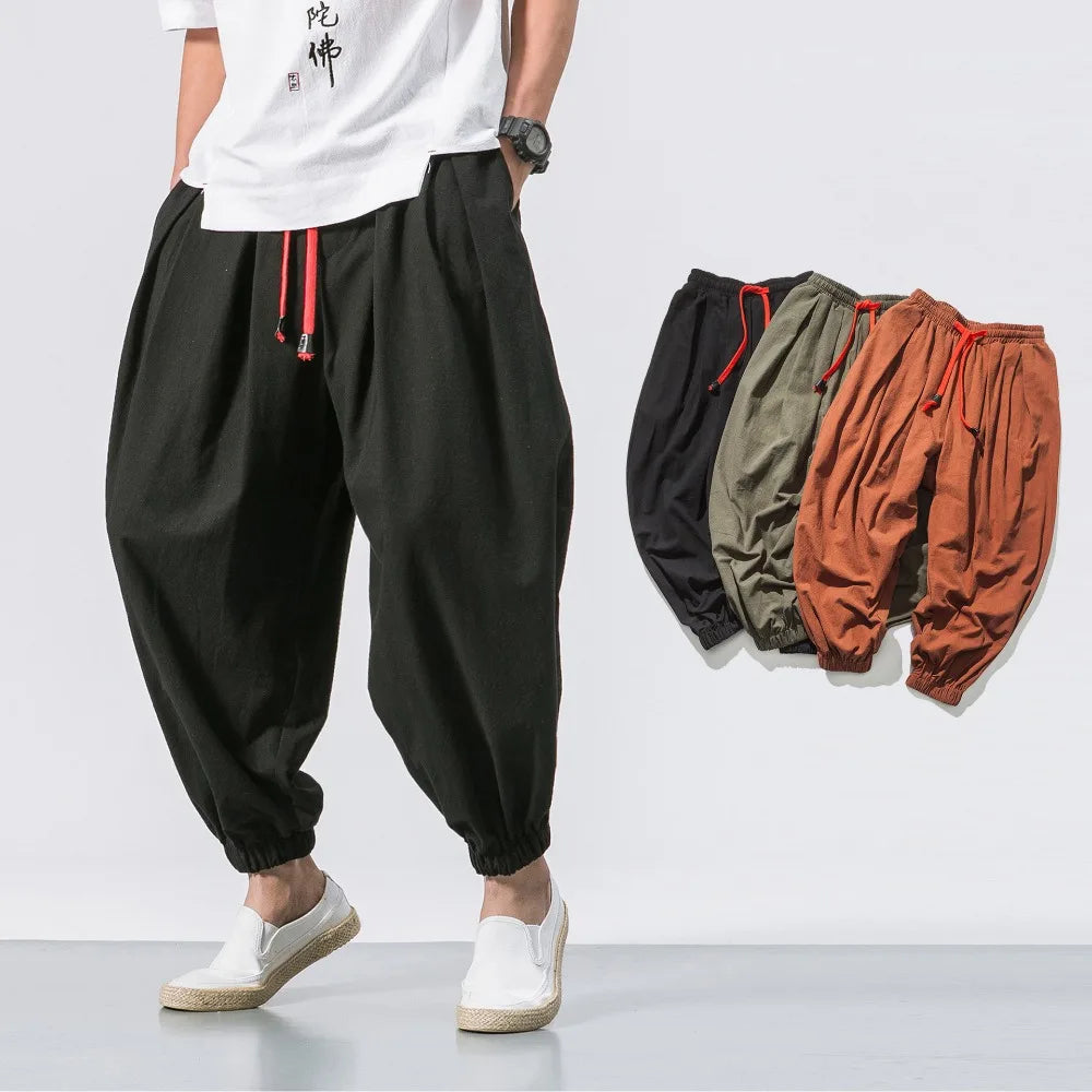 Pantalón sarouel de algodón y lino para hombre, jogging informal, estilo chino, alta calidad, nuevo