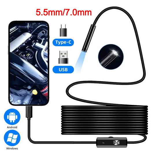 Caméra endoscopique type-c 5.5/7.0MM, étanche IP67, avec 6 led réglables, USB, Android, Endoscope d'inspection Flexible pour téléphone et PC
