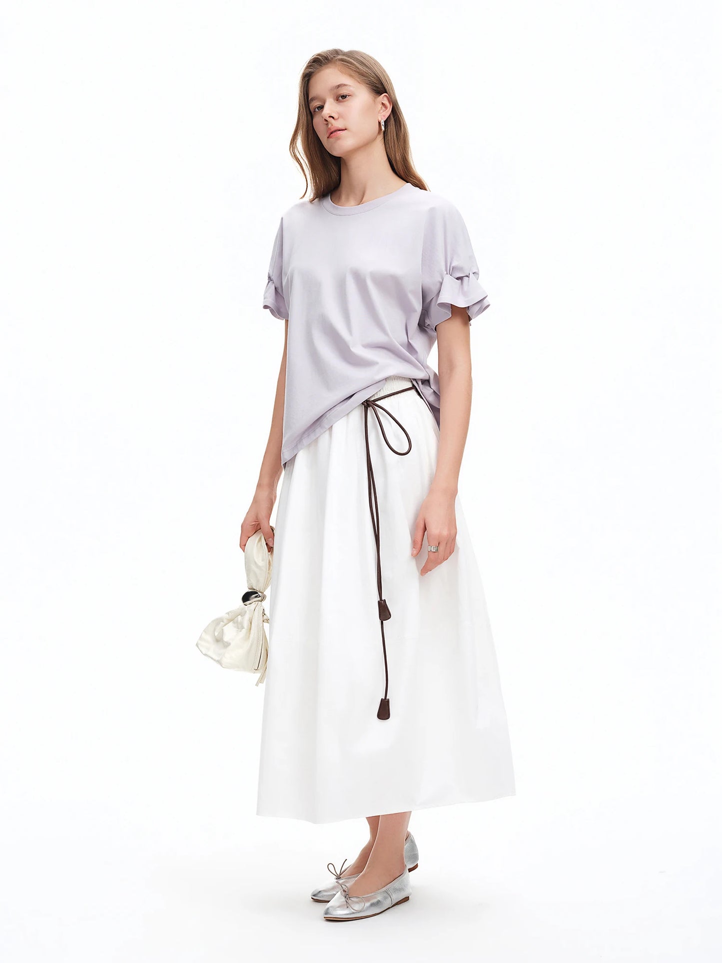 T-shirt femme en coton 2026 avec détail plissé — décontracté, confortable, quotidien, sorties estivales