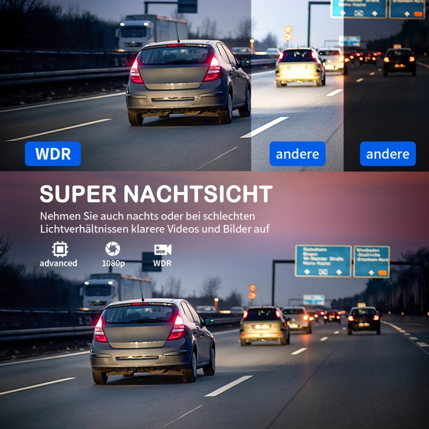 Dashcam WiFi 4 Canaux FHD 1080P — Boîte Noire Vision Nocturne Kit Câbles Rigides