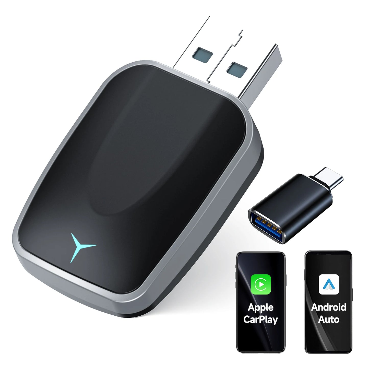 Adaptador inalámbrico 2 en 1 de CarPlay con cable a inalámbrico y adaptador inalámbrico Android Auto Plug & Play