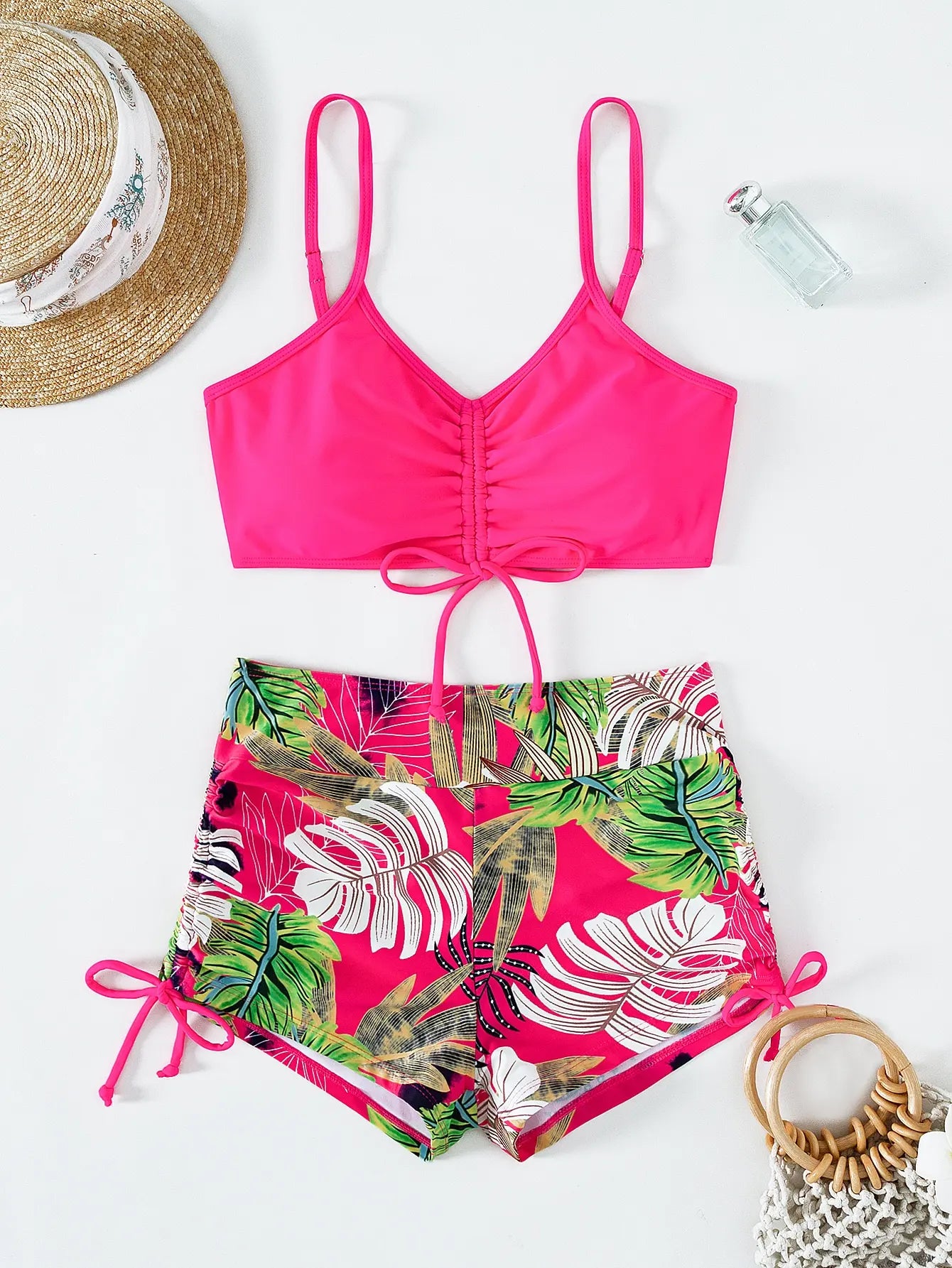 Maillots de bain femme 2026 : Bikinis short à cordon de serrage devant, taille haute, pour la natation et la plage