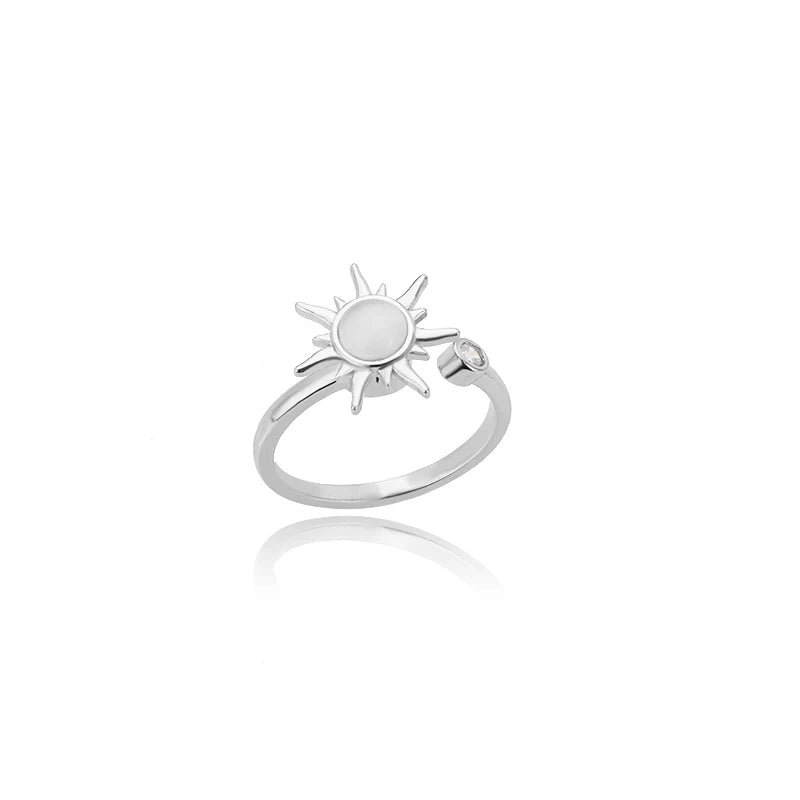 Women's Anti-Anxiety Ring, Stainless Steel, Sun Pendant, Spinner Fidget, Fashion Jewelry, Birthday Gift, Free Shipping