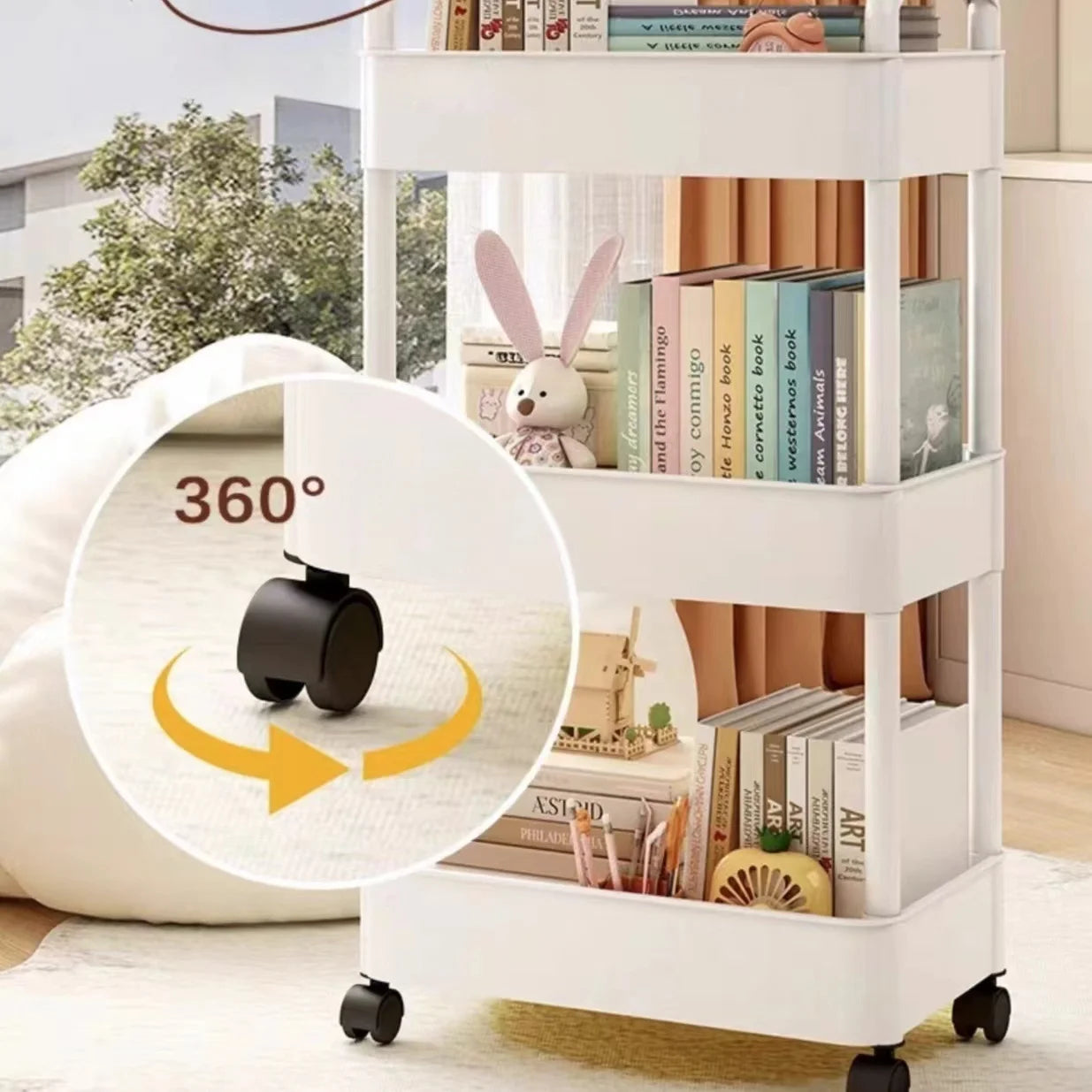 Carro utilitario rodante de plástico con asa, carro de almacenamiento para oficina, sala de estar, cocina, evaluación de almacenamiento móvil con rueda