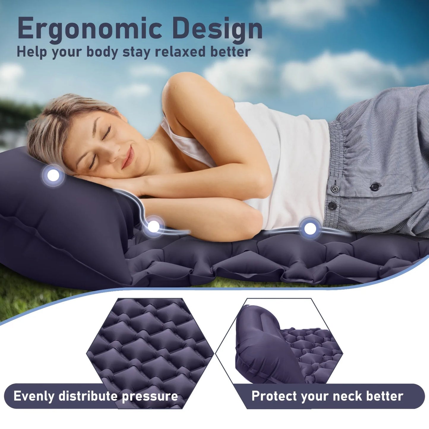 PACOONE – matelas gonflable de type presse pour Camping, imperméable à l'humidité, coussin de couchage d'extérieur, tapis d'air de plage, tente, coussin de voyage