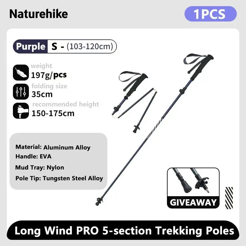 Naturehike bâtons de Trekking en Fiber de carbone 5 Sections bâtons d'escalade pliants portables randonnée en plein air bâtons de marche pliables