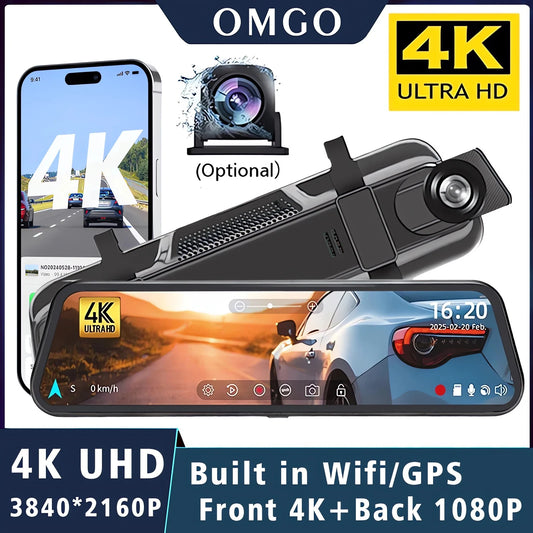 Dashcam Rétroviseur 4K 10" GPS WiFi — Double Lentille IPS Enregistreur Flux