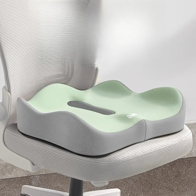 Cojín de asiento de espuma viscoelástica, 1 pieza, soporte ergonómico 3D | Verde claro y gris, poliéster lavable, esenciales para coche/oficina