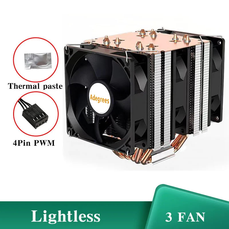 Refroidisseur de processeur à 6 caloducs, 4 broches, PWM, PC, ventilateur de refroidissement d'air silencieux, pour Intel LGA 1366 1700 1200 1150 1151 1155 2011 X79 X99 AM3 AM4 AM5