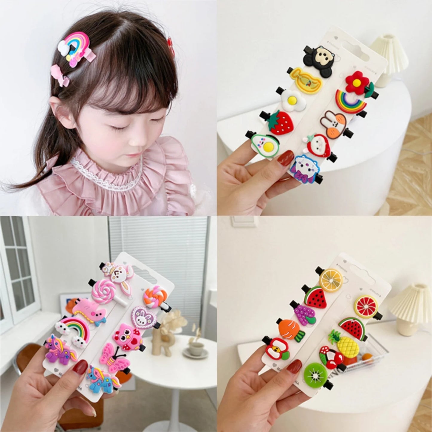Pinzas de pelo de unicornio de dibujos animados para niñas, bonitas horquillas para el pelo para niños, diadema de helado, pinzas para el pelo, accesorios de moda, nuevo juego de 10 unidades