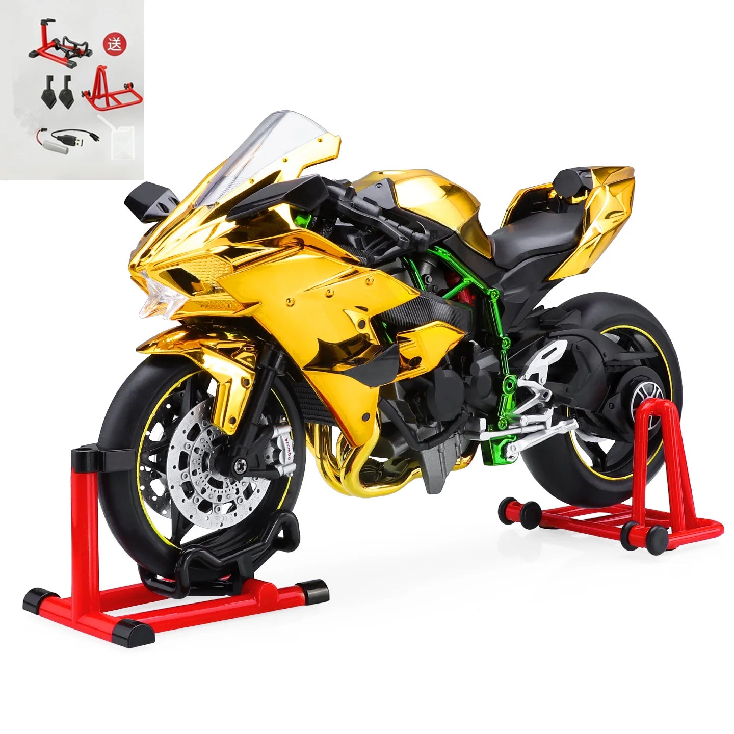 Modèle moto de course en alliage 1:9 — démarrage clé, moulé sous pression, son, lumière, pulvérisation, jouet enfant, cadeau