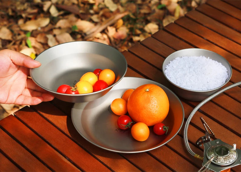 Tiartisan-Filles à repas de camping en titane, assiettes, ustensiles, randonnée en plein air, ultraléger, portable, empilable, plats à salade, ensemble de britware