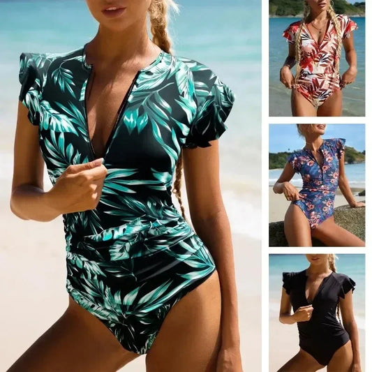 Maillot de bain une pièce avec fermeture éclair, robe courte, à la mode, Sexy, Bikini, épais, imprimé, vêtements de plage, été, 2024