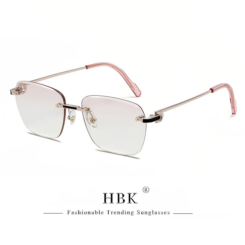 HBK Nueva montura sin montura Gafas de sol Hombre Gafas de sol degradadas Mujer Retro Negocios Compras UV400 Gafas de sol Hombre