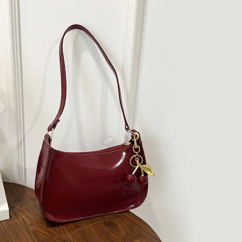 Sac à Main Cuir PU Femme — Pendentif Cerise Bandoulière Décontracté