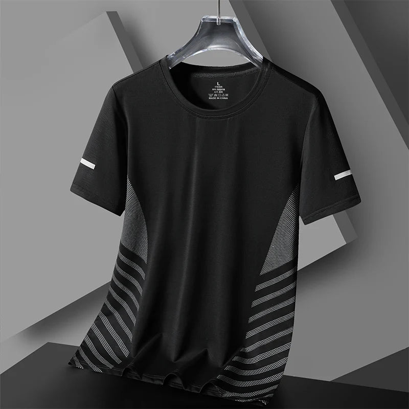 T-Shirt Course Soie Glacée Réfléchissant — Séchage Rapide Fitness Sport 5XL