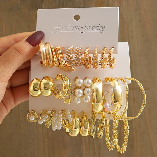 Ensemble de boucles d'oreilles en perles géométriques Vintage pour femmes, couleur or, ficelle métallique carrée, rondes, simples, tendance, bijoux de fête