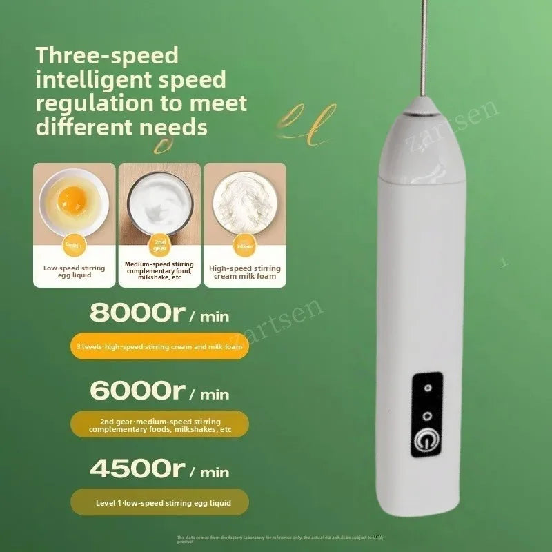 Espumador de leche eléctrico inalámbrico tipo C, batidora de mano de acero inoxidable, mini batidora de café para capuchino, crema