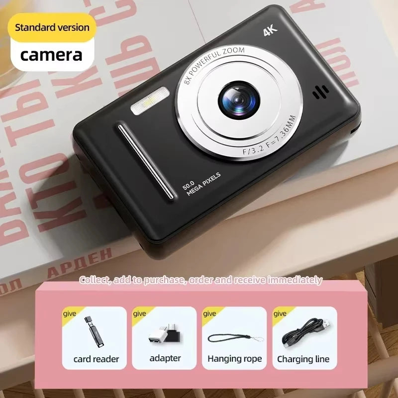Appareil photo numérique rétro CCD portable — double caméra, flash, 50 MP, mise au point automatique