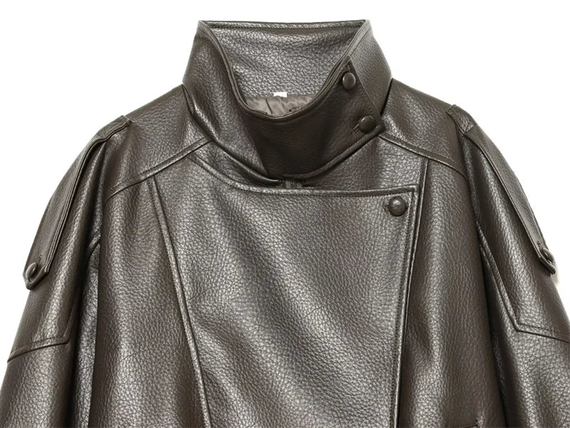 Veste femme automne 2025 nouveau noir à manches longues galets Faux cuir veste moto Style personnalité mode