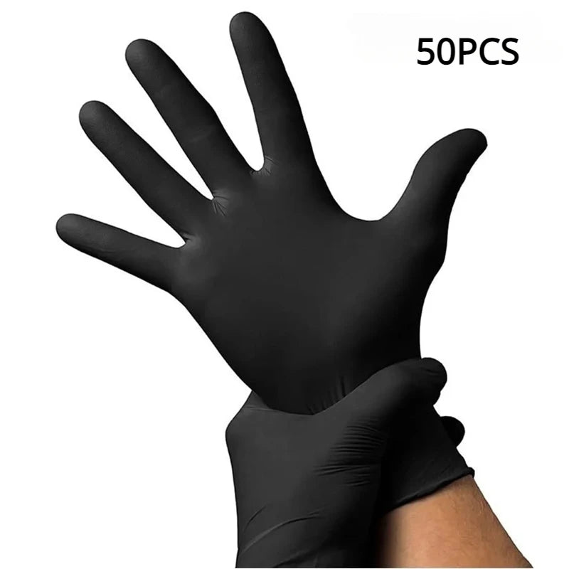 Gants jetables en Nitrile noir, 50/20 pièces, sans Latex, imperméables, durables, adaptés à la cuisine, transformation des aliments, salon de beauté, famille