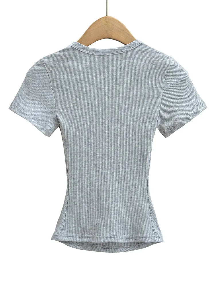 Haut Court Col Carré Femme — Coupe Cintrée, Extensible, Manches Courtes, Sexy Été
