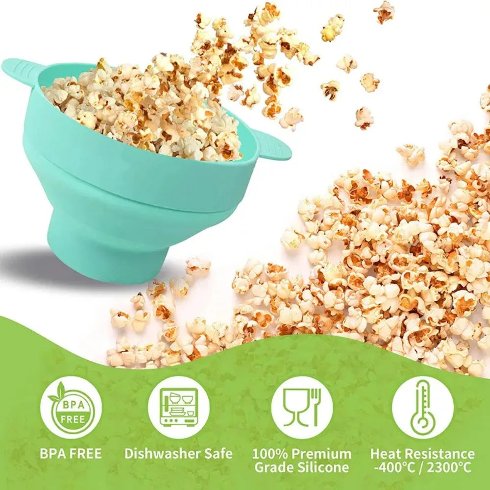 Bol à popcorn en silicone pour micro-ondes, pliable avec couvercle, seau à popcorn DIY, passe au lave-vaisselle, pour la maison, outil de cuisson pour regarder des films