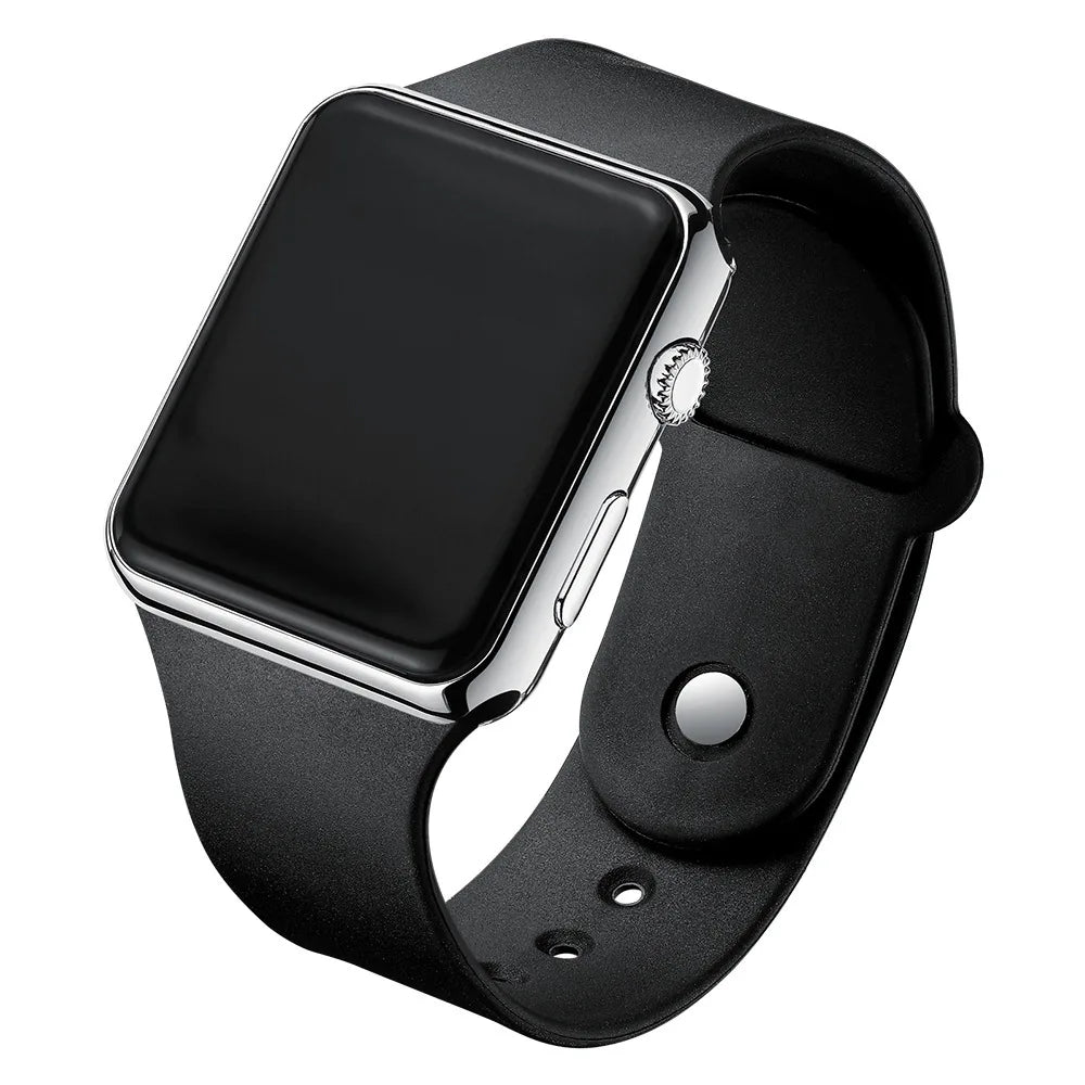 Montre Numérique Sport LED Silicone Noir — Mode Décontractée Homme Femme