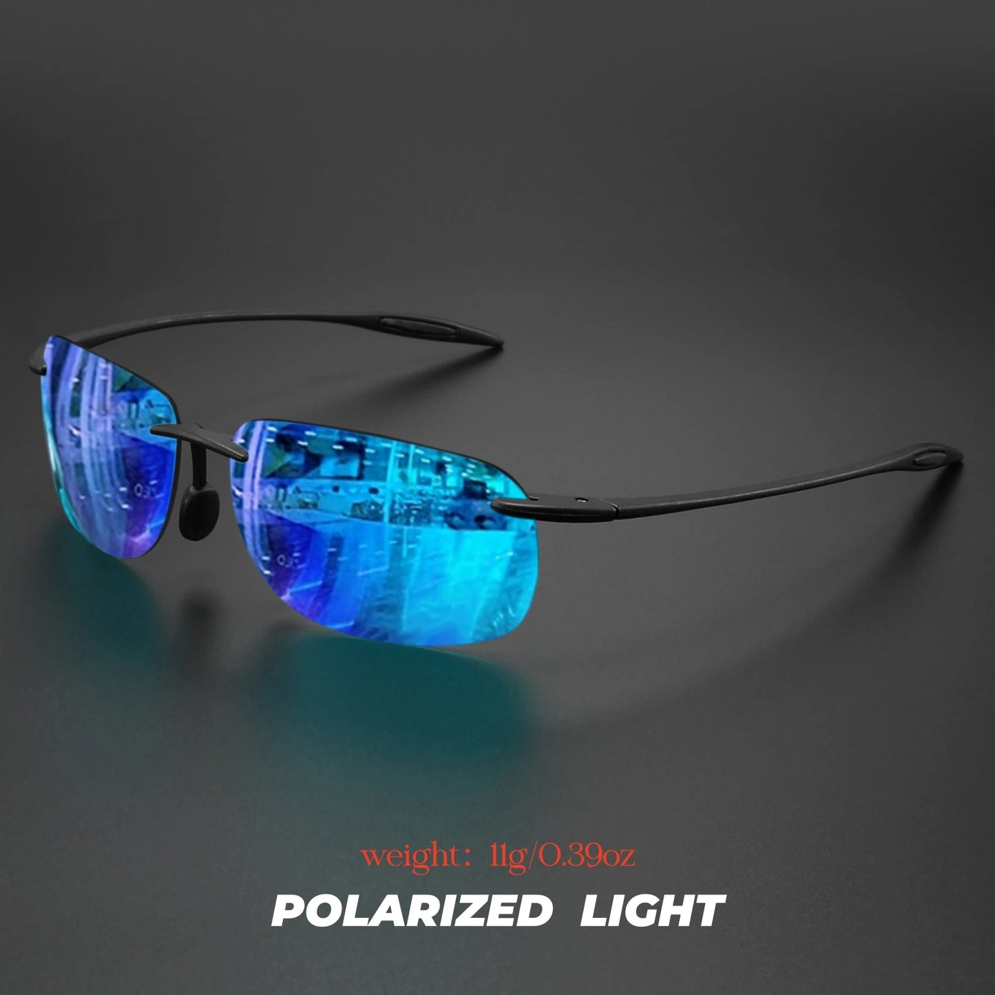 Lunettes de soleil polarisées sans cadre TR90 ultra légères 11 g – Coupe flexible et confortable, forme carrée pour la conduite, la pêche et l'extérieur