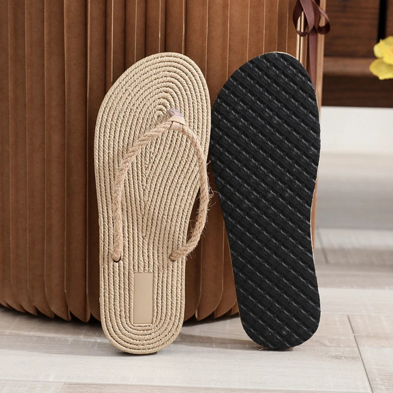 2025 Women Indoor Flat Shoes Slippers Linen Home Slippers Comfortable Lady Slipper Beach Slide Shoes for Women