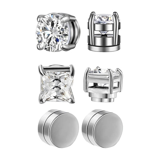 Boucles d'Oreilles à réinitialisation Magnétique en Clip pour Homme et Femme, Punk, Rond, Aimant, Bijoux Non Piercing, 1/3 Paires