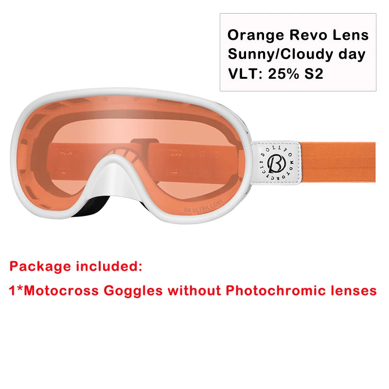 BOLLFO Vintage Photochromic Motorcycle Goggles Motocross Riding Gear UV400 Anti-Fog Ski Snowmobile Snowboard Goggles