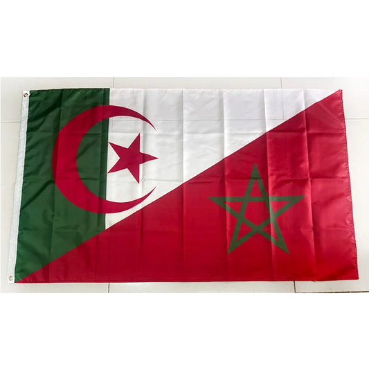 Bandera de amistad de Argelia y Marruecos, 2 pies x 3 pies (60x90cm), 3 pies x 5 pies (90x150cm), decoraciones navideñas para la bandera del hogar